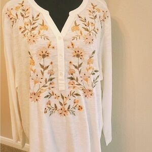 Floral Embroidered White Top